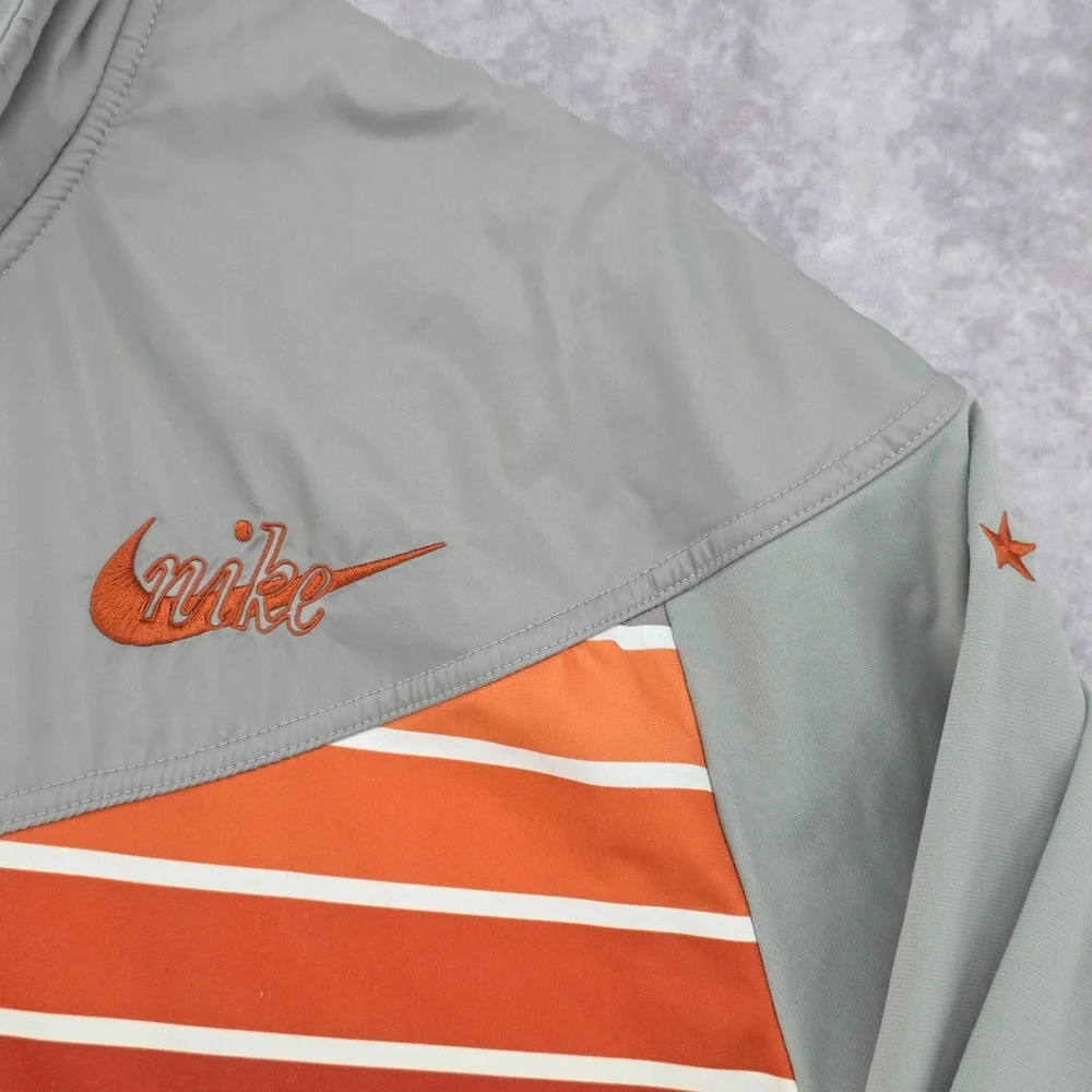 Vtg Nike Mens XL Track Jacket Full Zip Windbreaker Grey Orange Striped Star Logo